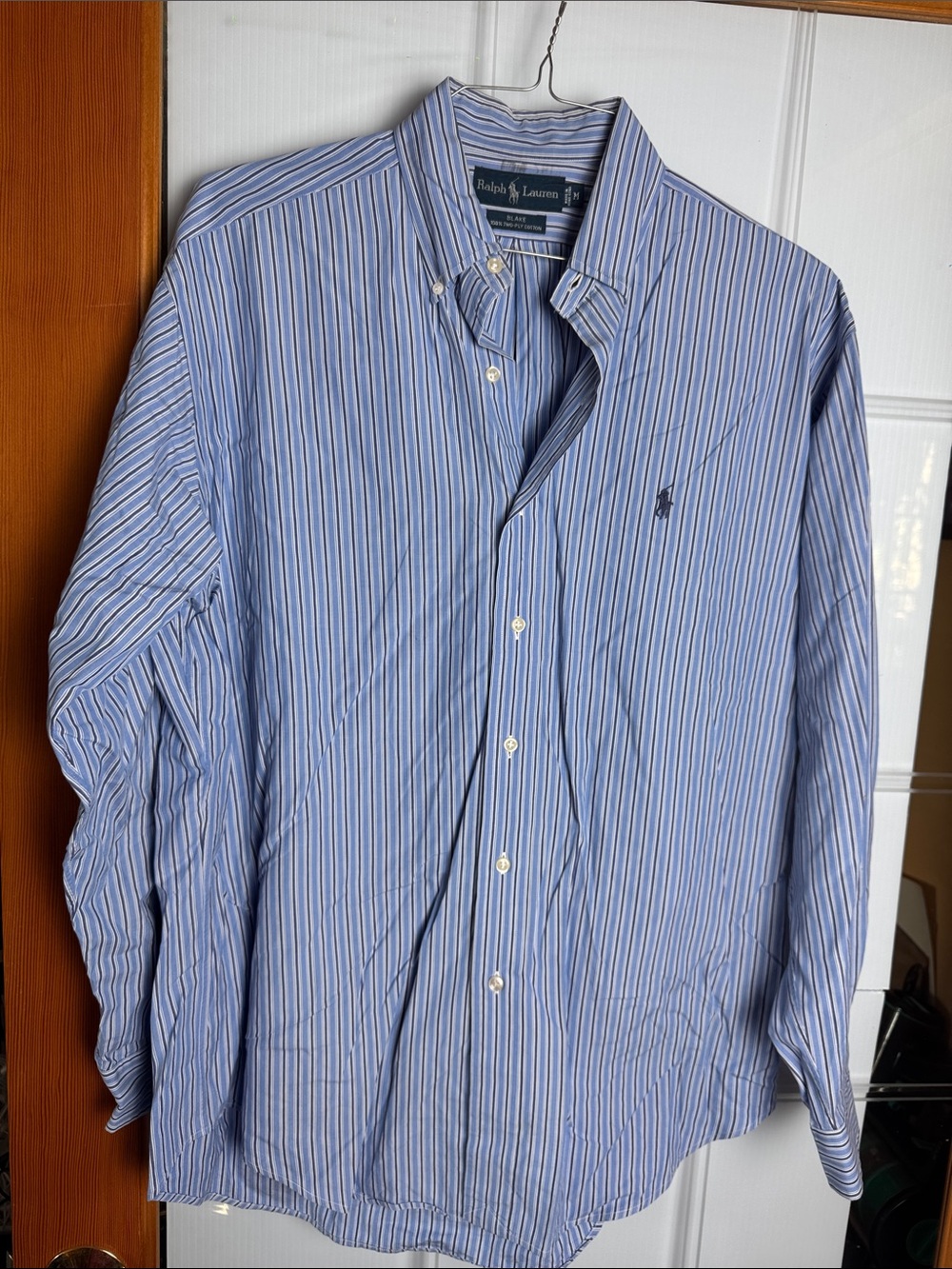 Ralph Lauren Blue and White Striped Button-Down Dress Shirt